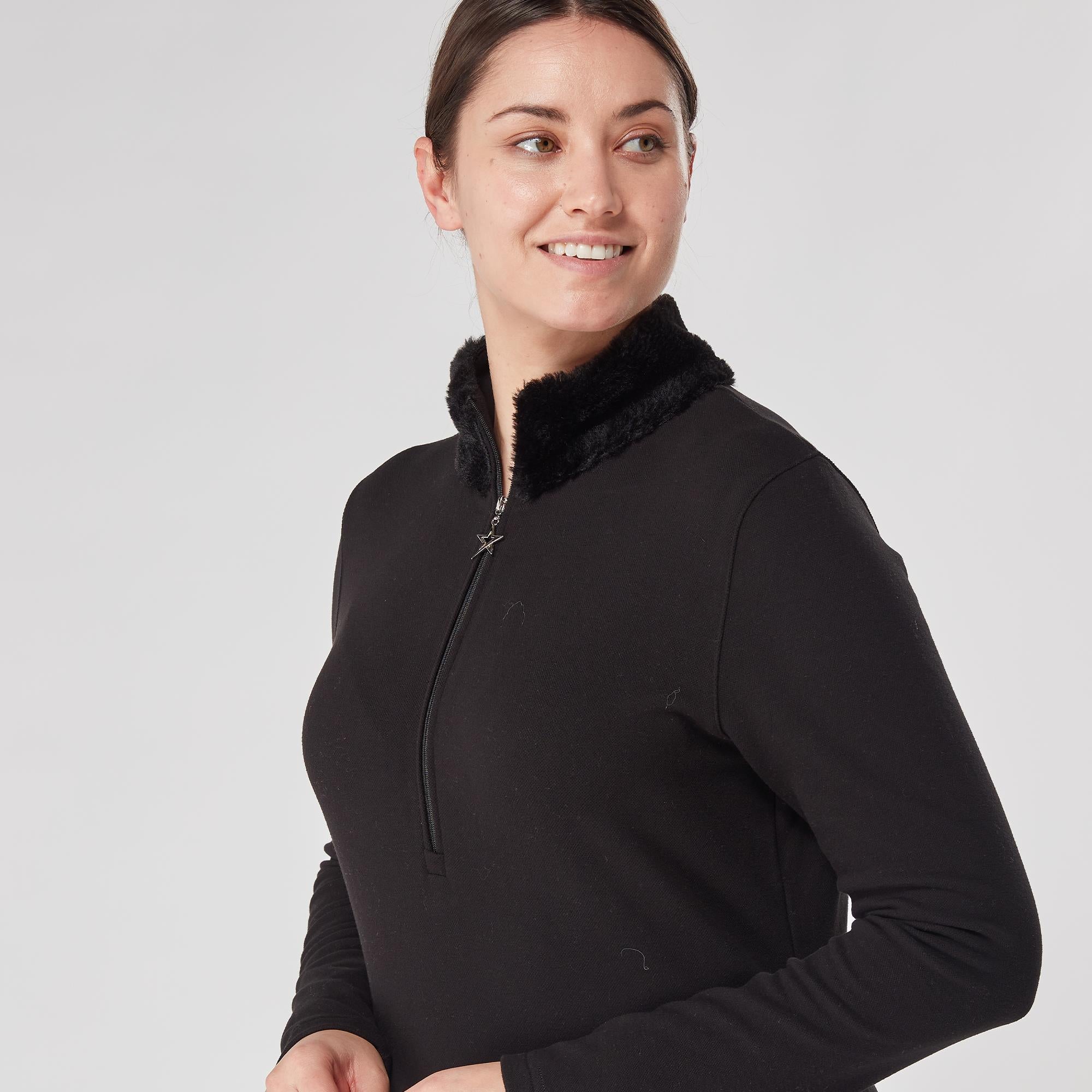 Swing Out Sister Tigress Faux Fur Ladies Golf Polo Shirt Pearl Black